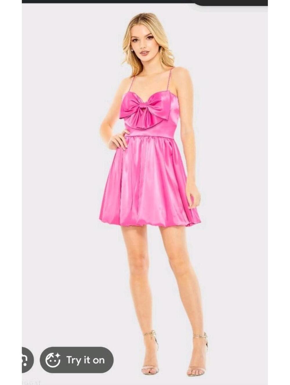 NWT Ieena Mac Duggal Bow Bubble Mini Dress hot pink  Size 8 #49616